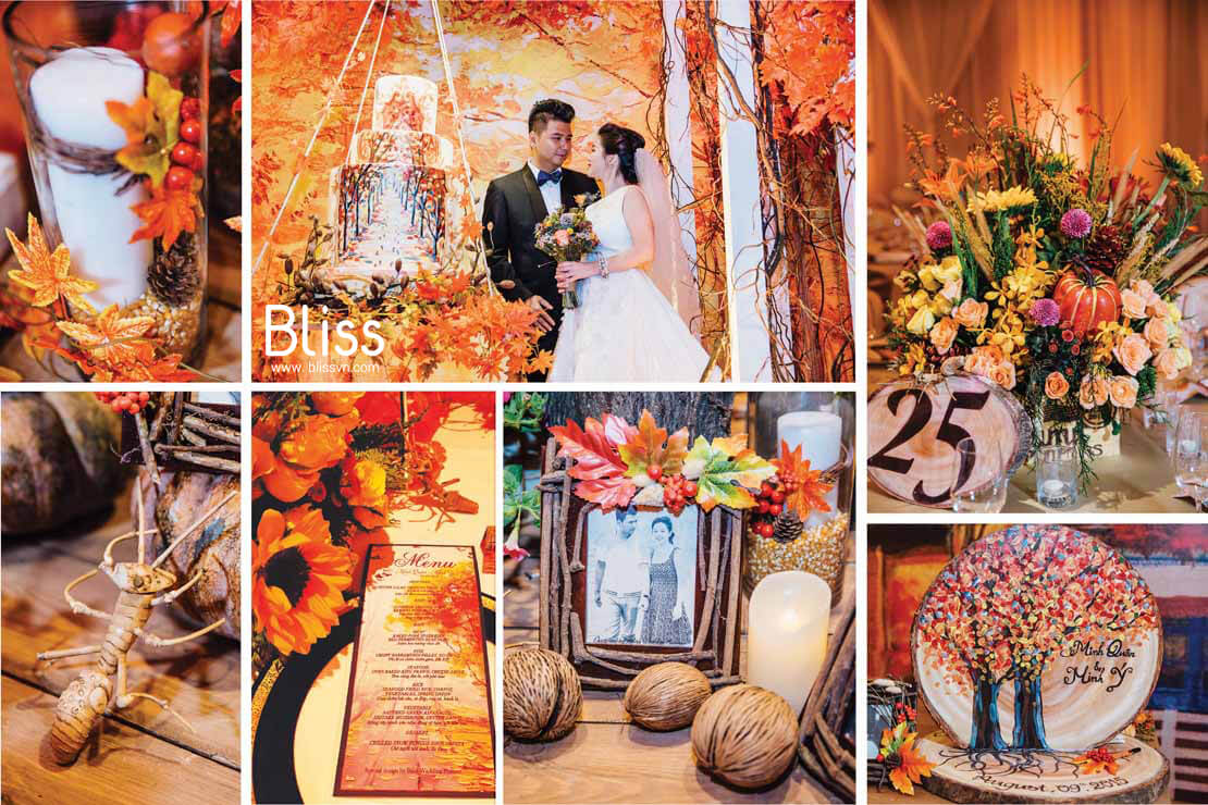 tiệc cưới chủ đề mùa thu thực hiện bởi bliss wedding planner